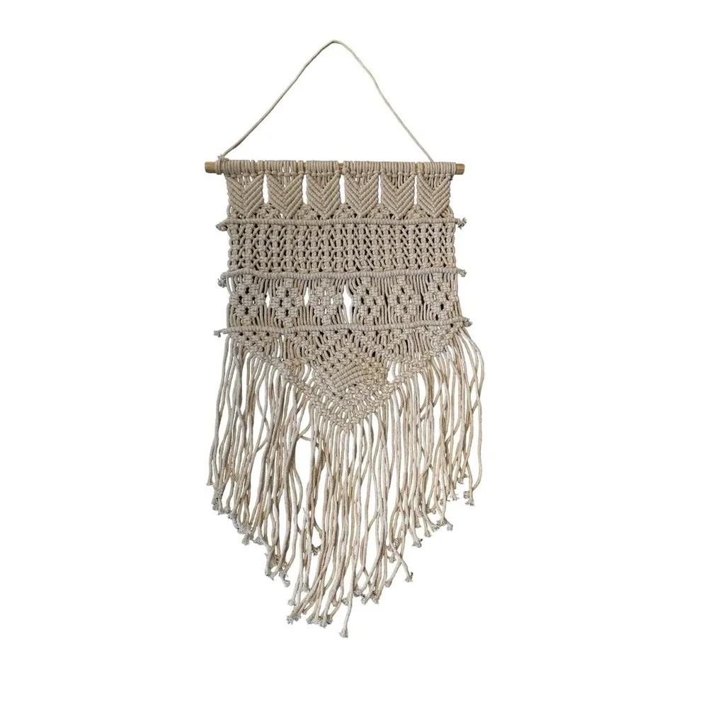 Cream Macrame Wall Hanging Hand‎ Knotted Fringed Edge